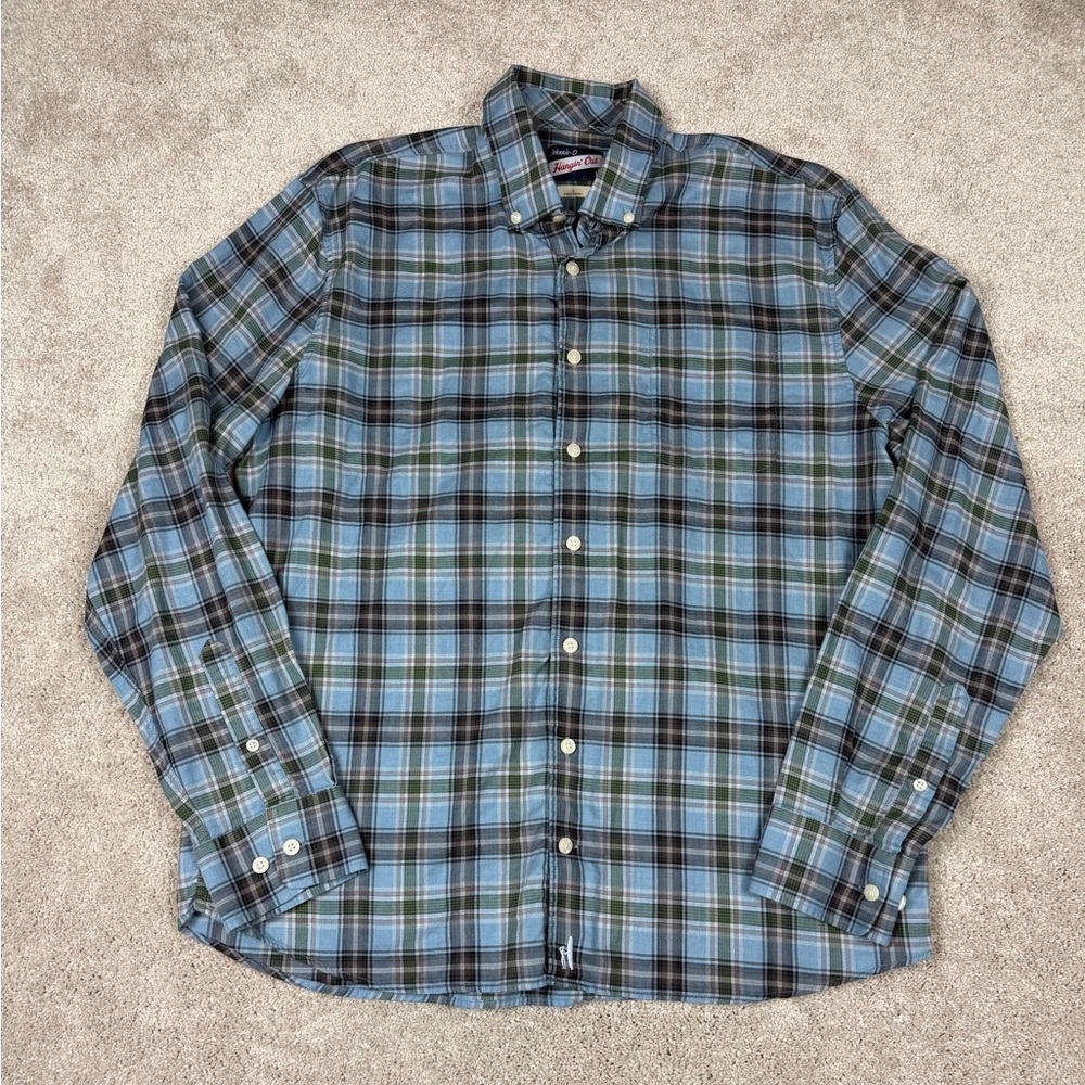 Johnnie-O Hangin’ Out Shirt Men Large‎ BluePlaid Cotton Button Down Long Sleeve